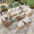 PHI VILLA Patio Furniture Set, 3-Seater Sofa, 4 Swivel Chairs and a Coffee Table, Outdoor Metal
