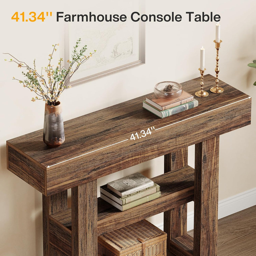 Tribesigns 41.34-Inch Farmhouse Console Table, 2-Tier Narrow Sofa