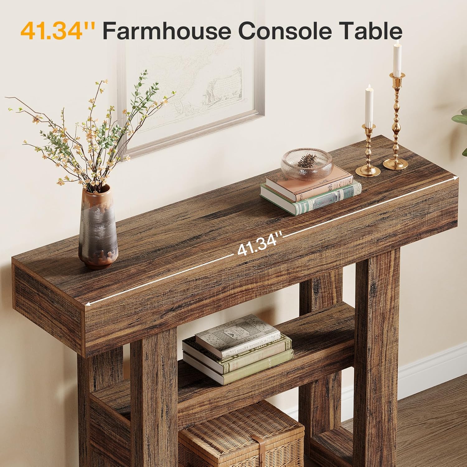 Tribesigns 41.34-Inch Farmhouse Console Table, 2-Tier Narrow Sofa