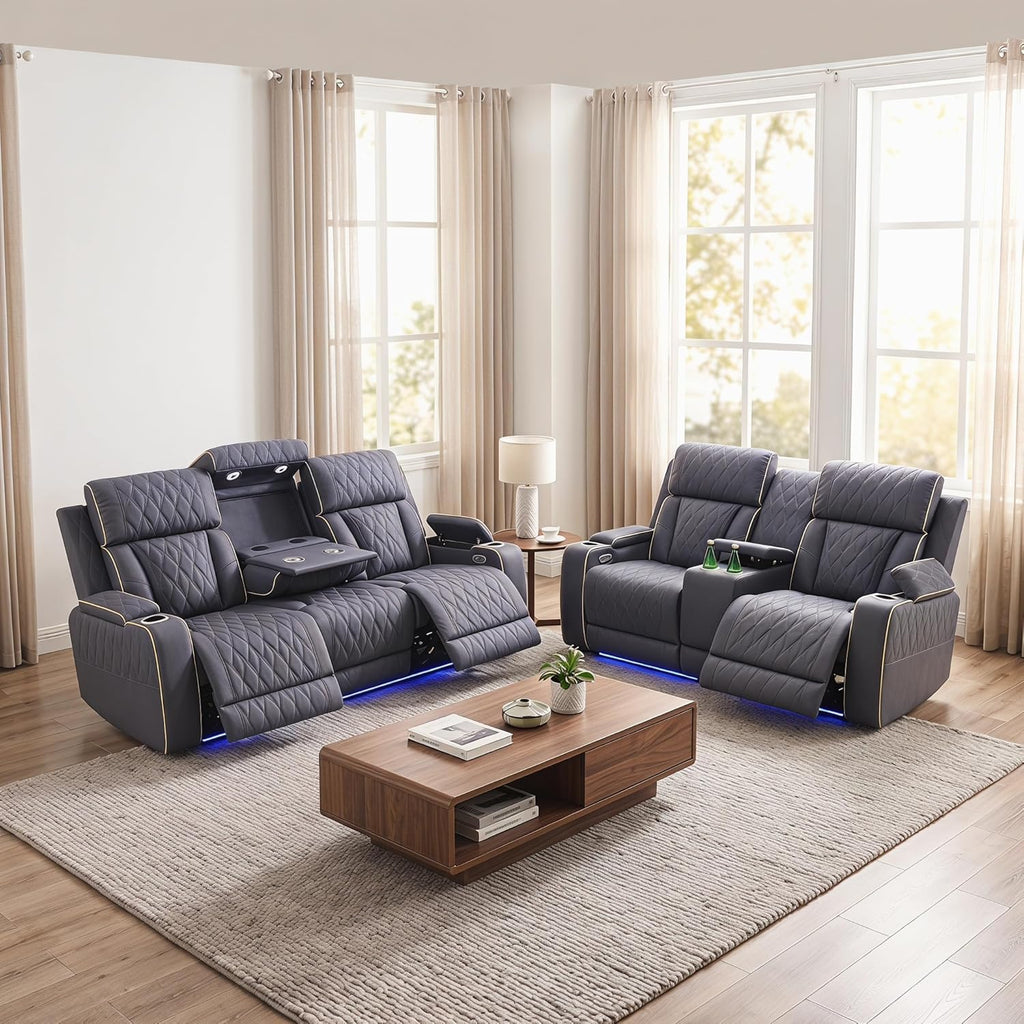2 Piece Power Recliner Sofa Set with LED Lights, Electric Reclining Living Room Furniture Set