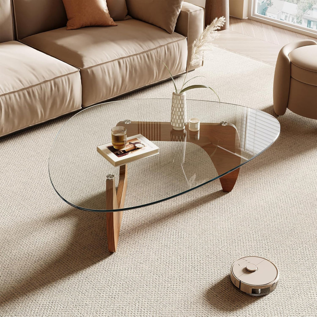 Morden Coffee Table, 42.5" x 28.5" x 16.1" Triangle Tempered Glass Top for Living Room