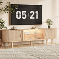 70" Fluted TV Stand with LED Lights for TVs up to 75 Inch, Mid Century