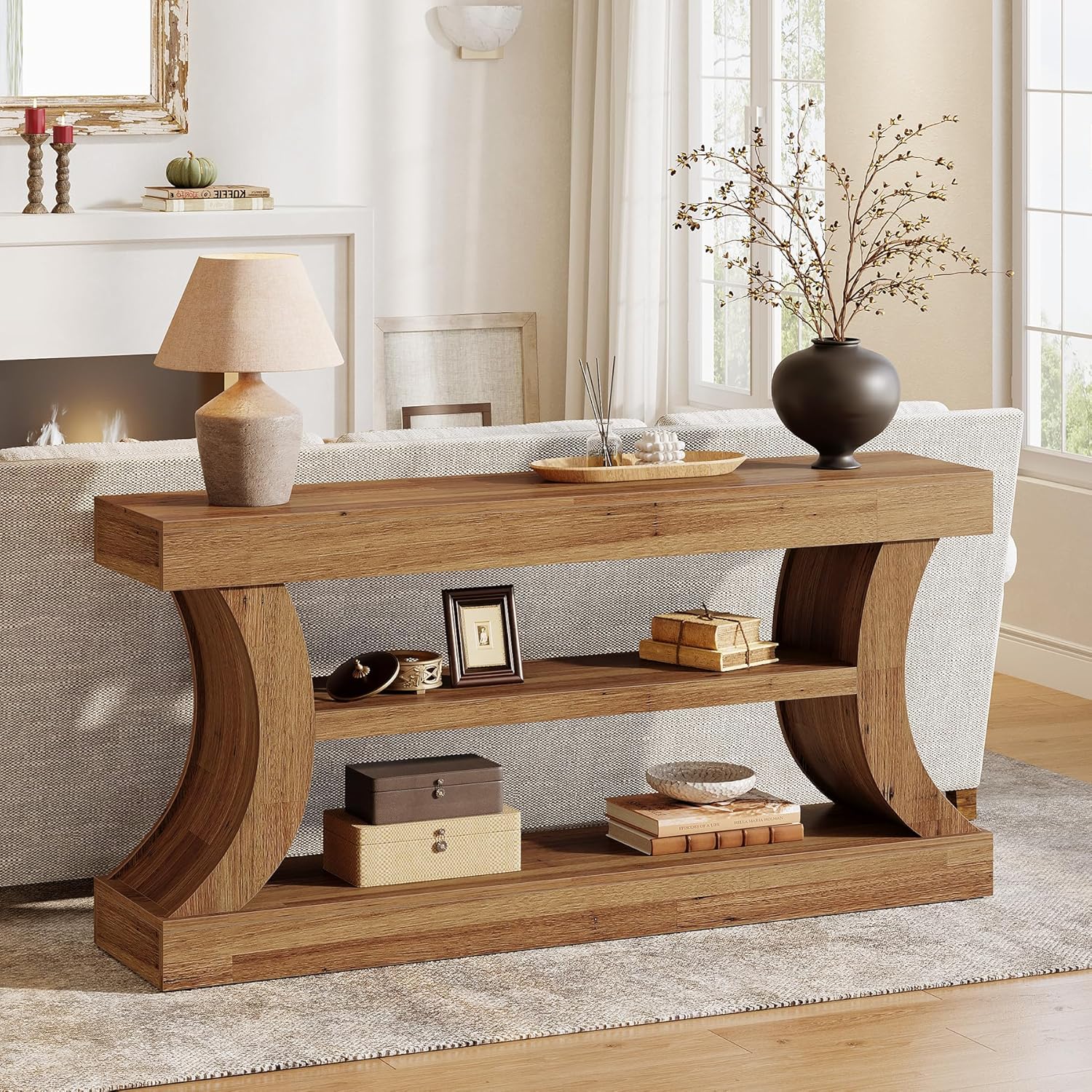 Tribesigns 63-Inch Farmhouse Entryway Console Table with Storage