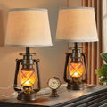 LEDIARY 18.72" LED Vintage Lantern Flickering Flame Table Lamps for Bedrooms Set of 2