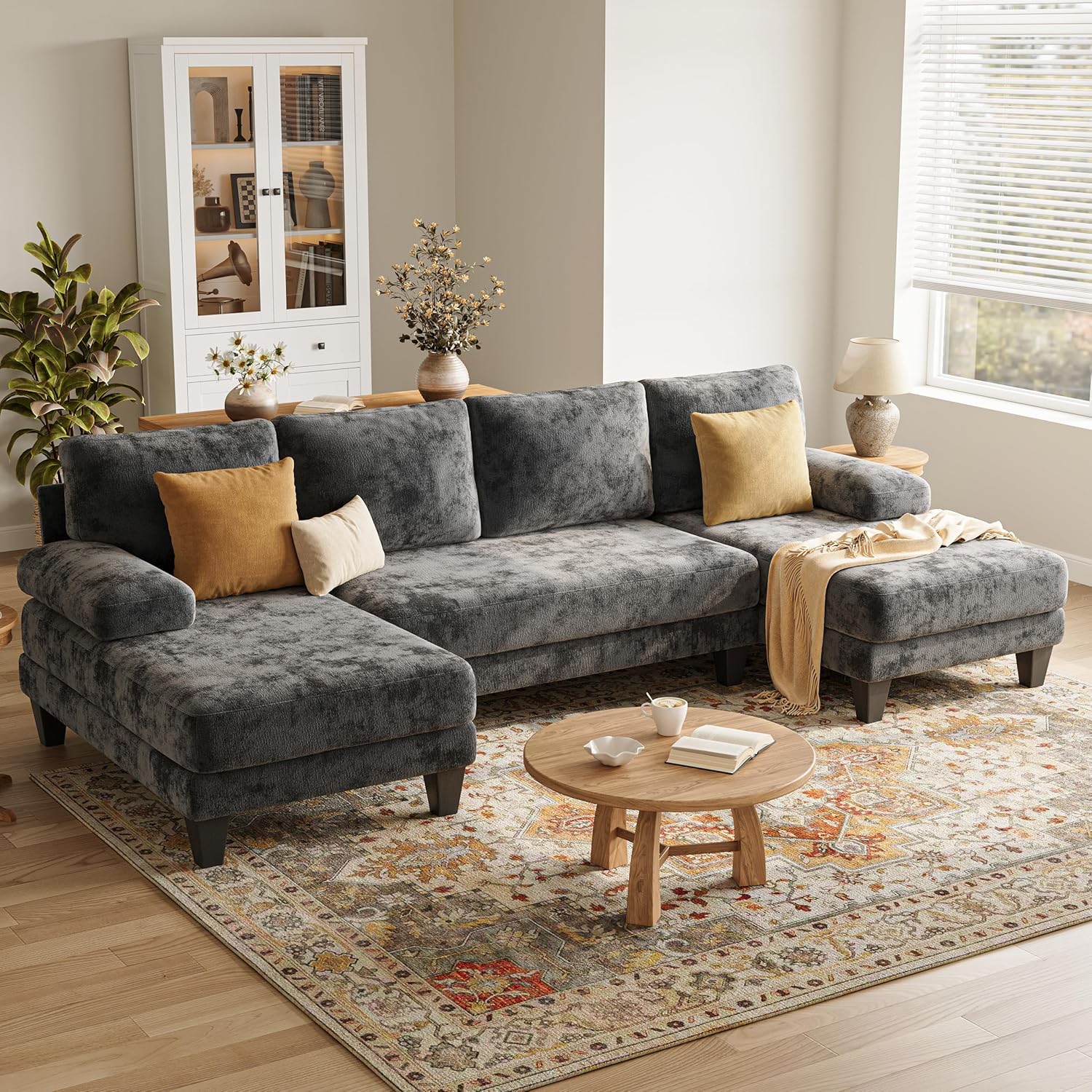Modular Sectional Sleeper Sofa with Pull Out Bed, 108 Inch U Shaped 7 Seat Couches for Living Room
