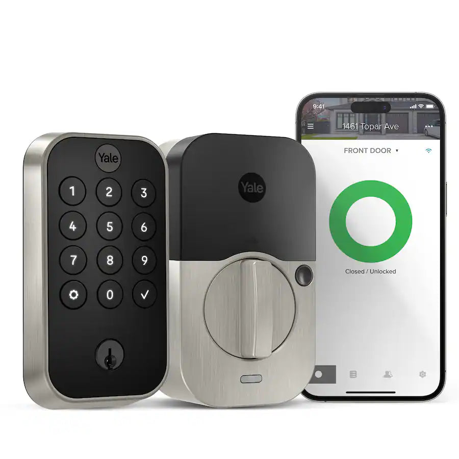 Yale - Assure Lock 2 - Smart Lock Wi-Fi Deadbolt with Push Button Keypad | Key Access - Ridgefield Handle - Satin Nickel