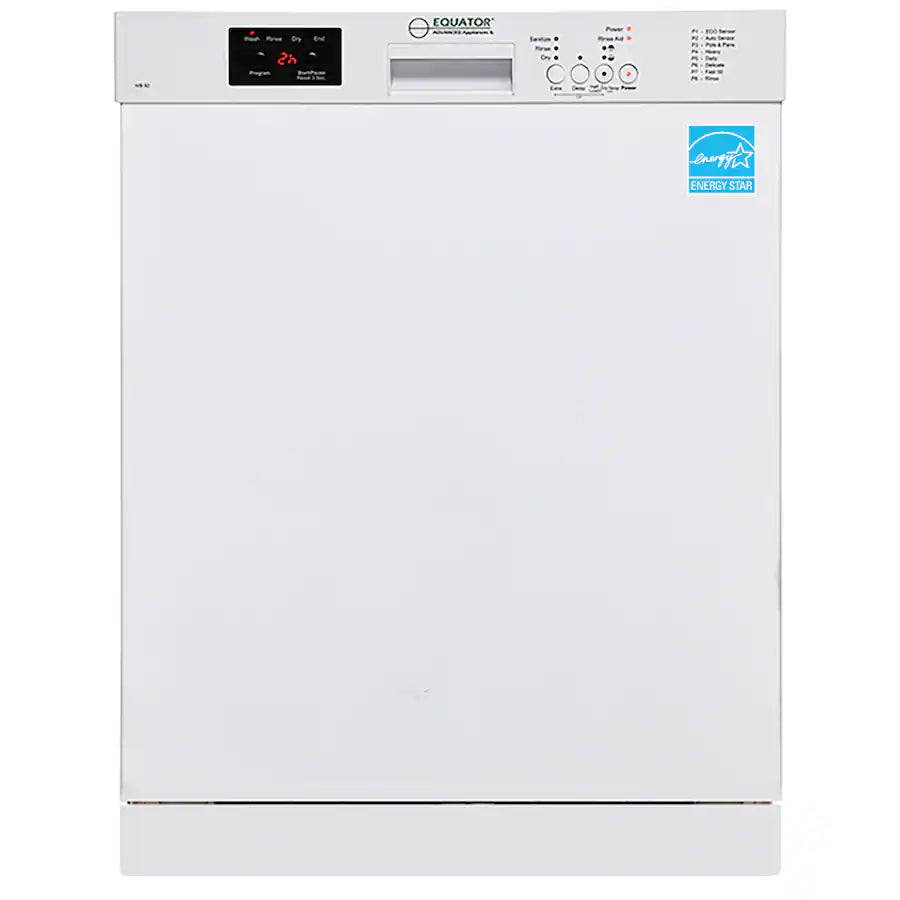 Equator - 24" Built-In Dishwasher Front Control 14 place 3.4g Sanitize 51 dB Heating Element Energy Star 110V ADA - White