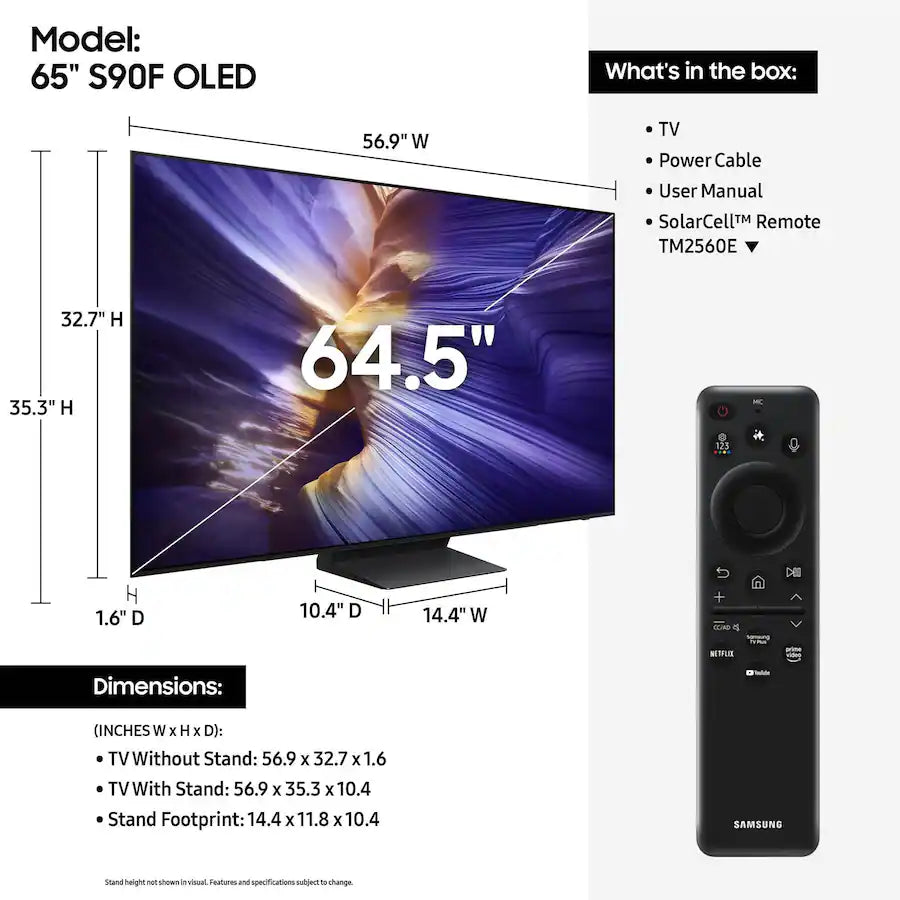 Samsung - QN65S90FAFXZA 65 Inch 4K OLED Smart TV with Dolby Atmos and 5 Year Amber Protection Plan (2025)