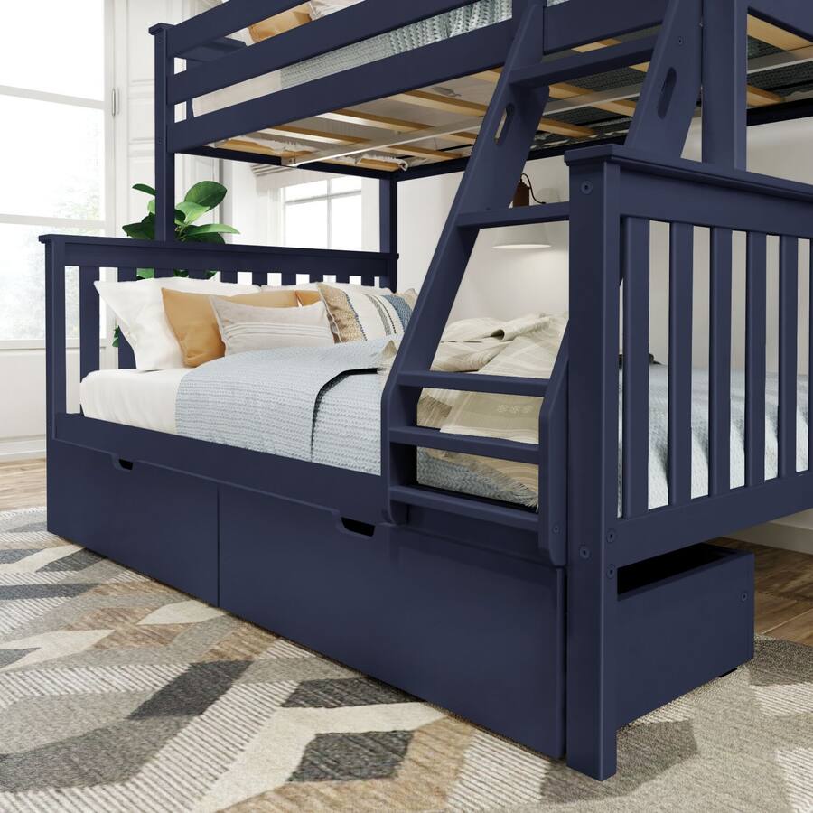 Plank+Beam - Classic Twin over Full Bunk Bed Bed + Underbed Storage, Blue - Blue