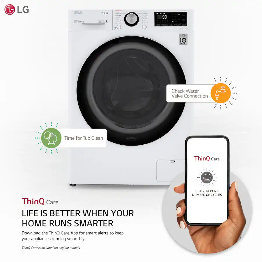 LG - 2.4 Cu. Ft. High-Efficiency Smart Front Load Washer and Electric Dryer Combo with Steam and Sensor Dry - White