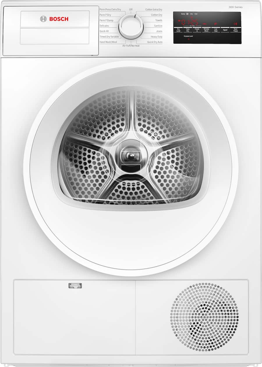 Bosch - 300 Series 4 Cu. Ft. Stackable Smart Electric Dryer with Wrinkle Block - White