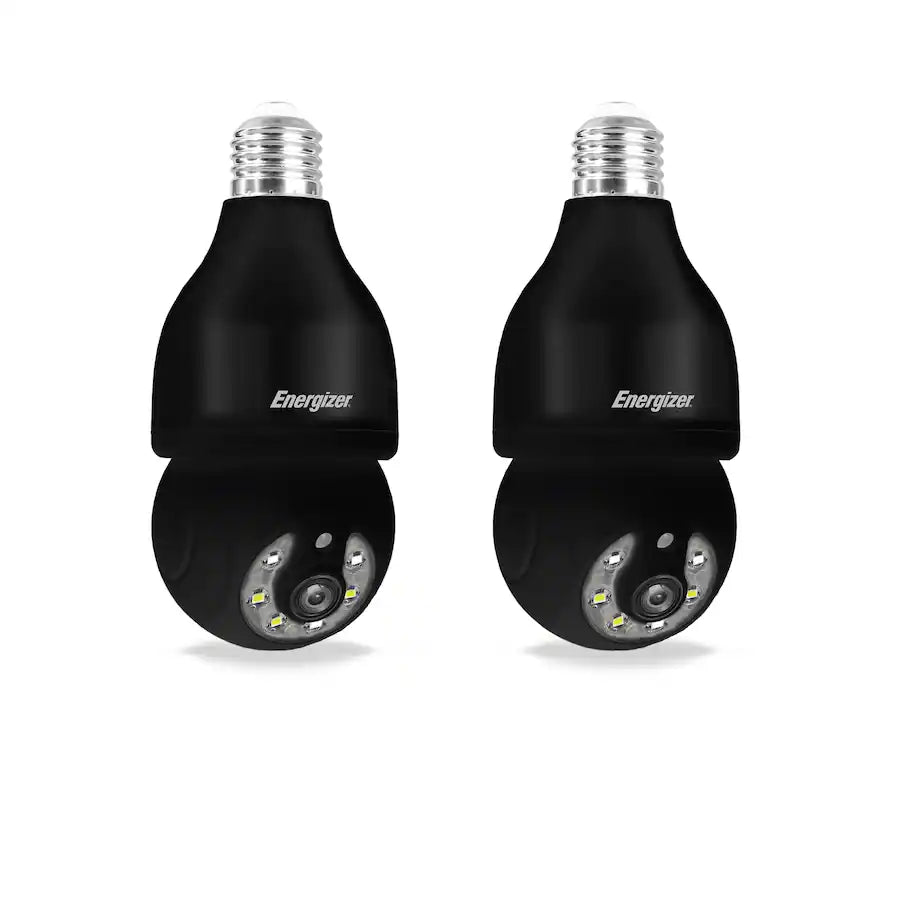 Energizer - 2-Pack Smart 5GHz 2K Security Auto Tracking P/T Light Bulb Socket Camera - Black