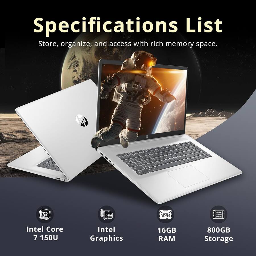 HP - Upgraded - 17.3" FHD IPS Laptop,Intel Core 7-150U,16GB RAM,512GB SSD+288GB Docking Station Set,Intel Graphics,Win 11 Pro - Silver