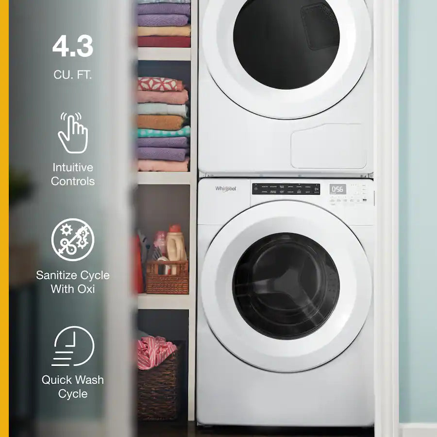 Whirlpool - 4.3 Cu. Ft. High Efficiency Stackable Front Load Washer with 35 Cycle Options - White