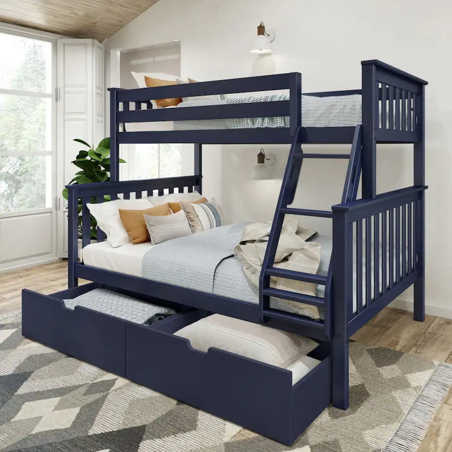 Plank+Beam - Classic Twin over Full Bunk Bed Bed + Underbed Storage, Blue - Blue