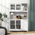 Gymax - Kitchen Pantry Storage Cabinet Kitchen Hutch w/ LED lights & Power Outlet - White