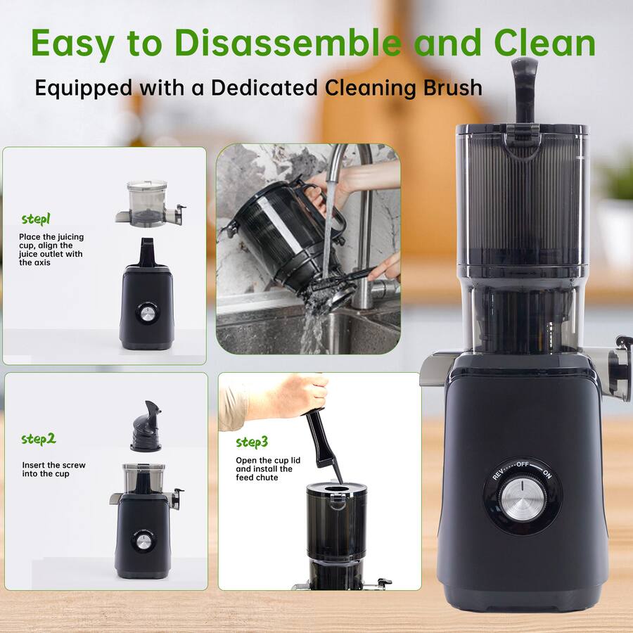 Anysun - Cold Chewable Juicer with Wide Feeding Trough - Easy Clean, Suitable for Whole Vegetables & Fruits - Black