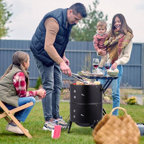 Winado - Charcoal Smoker BBQ Grill 3in1 Outdoor Vertical Smokers Portable Meat Cooker for Camping Picnic - Black