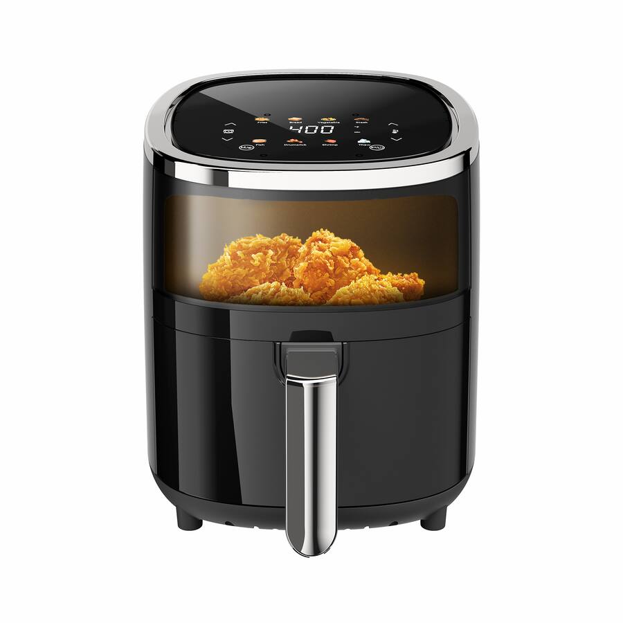 Whuto - 4.2QT Compact Air Fryer, 9-in-1 with Smart Digital Color TouchScreen Air Fryers View Window - Black