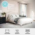 Martha Stewart - Amelia Faux Linen Upholstered Full Size Platform Bed with Curved Headboard - Beige Fabric/Walnut Legs