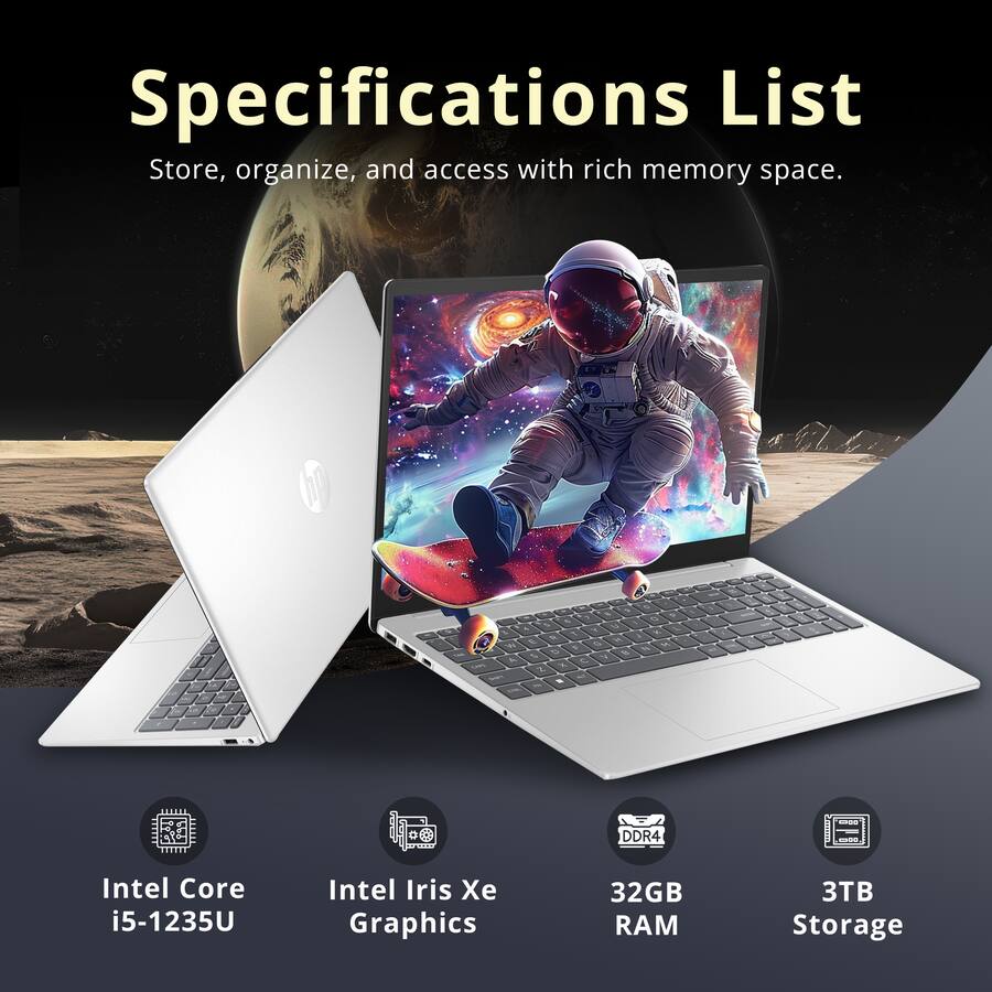 HP - 15.6" FHD IPS Laptop,Intel i5-1235U,32GB RAM,2TB SSD+1TB Docking Station,Win 11 Pro - Silver